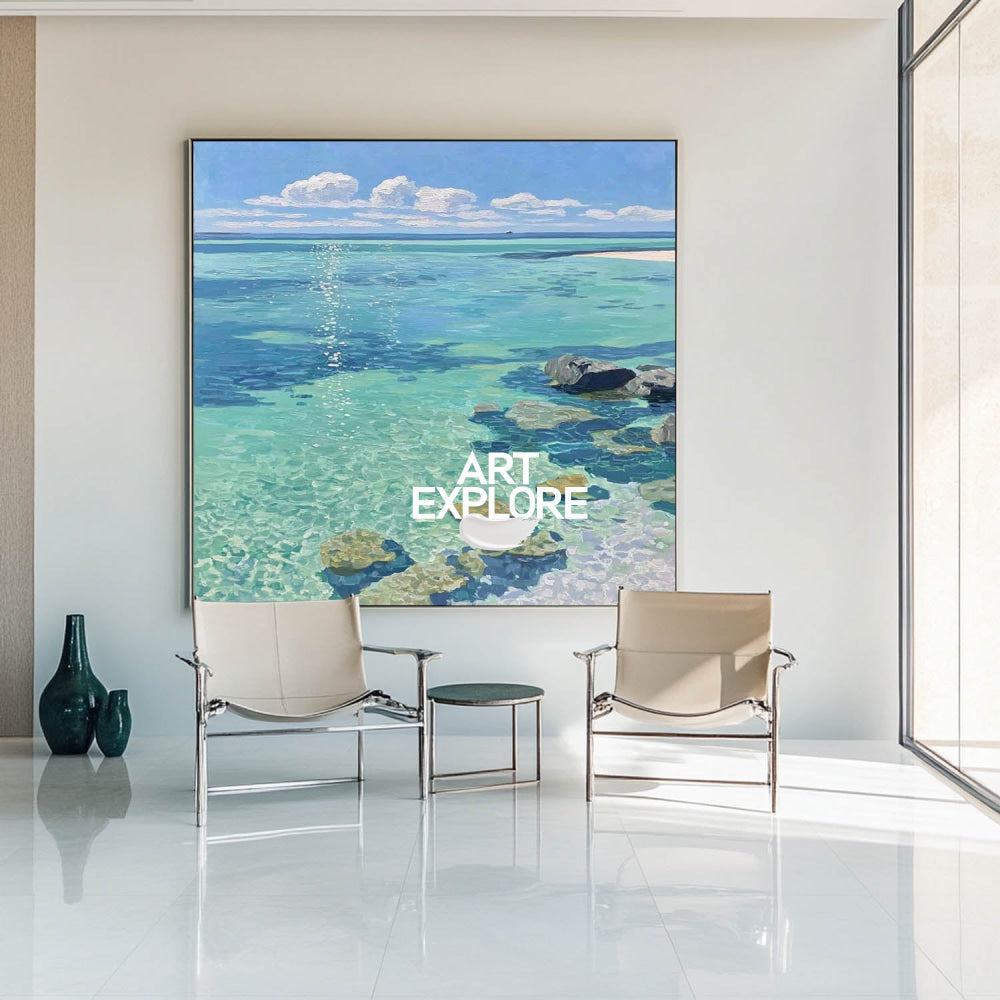 Modern Textured Water Abstract Large Crystal Clear Sea Statement Art