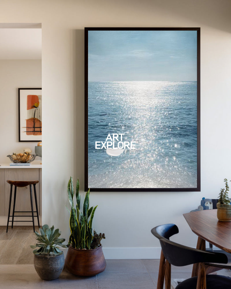 Modern Textured Water Abstract Painting Large Coastal Statement Art