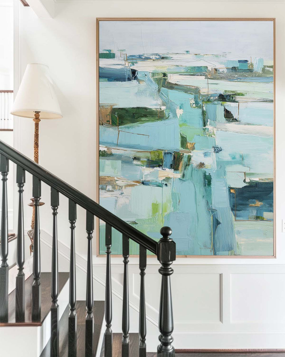 Modern Turquoise Painting Blue Abstract Canvas Wall Art Large Abstract Texture Painting For Sale