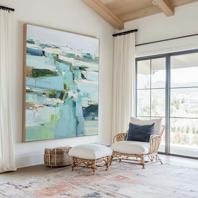 Modern Turquoise Painting Blue Abstract Canvas Wall Art Large Abstract Texture Painting For Sale