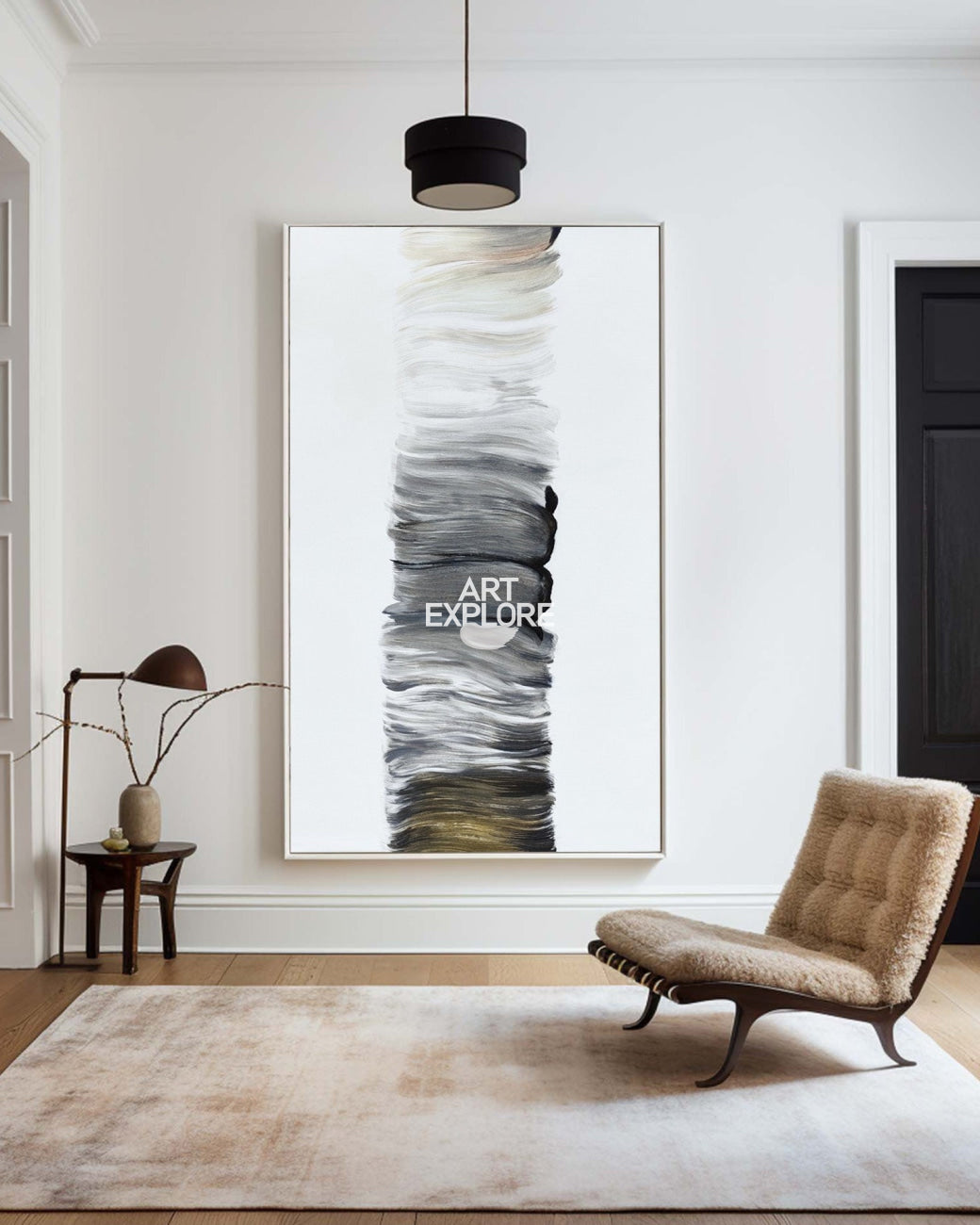 Modern Vertical Brush Line Painting | Minimalist Textured Art | ArtExplore