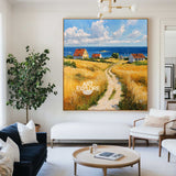 Modern Village Oil Painting Extra Large Countryside View Textured Wall Art Livingroom Painting
