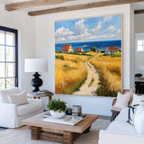 Modern Village Oil Painting Extra Large Countryside View Textured Wall Art Livingroom Painting