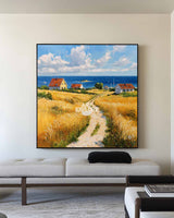 Modern Village Oil Painting Extra Large Countryside View Textured Wall Art Livingroom Painting