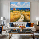 Modern Village Oil Painting Extra Large Countryside View Textured Wall Art Livingroom Painting