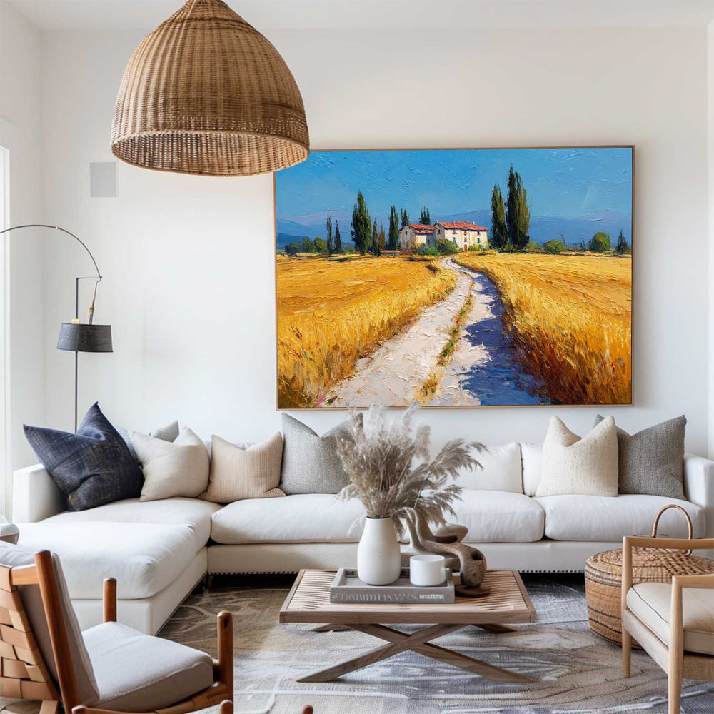 Modern Wall Decor – Rich Textured Countryside Road Landscape Art Painting for Large Spaces