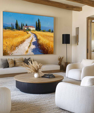 Modern Wall Decor – Rich Textured Countryside Road Landscape Art Painting for Lounge