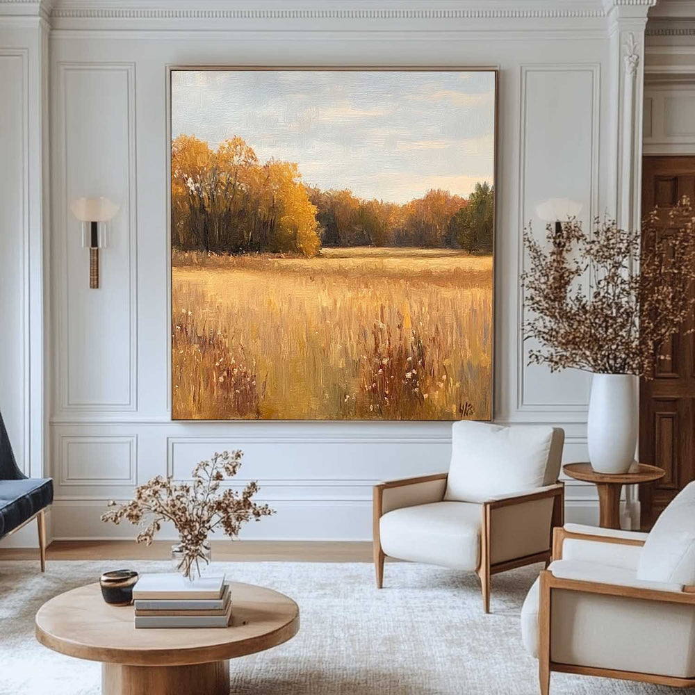 Large Wheat Field Painting Fields of Gold Wall Art Landscape Art Minimalist Fine Art For Sale