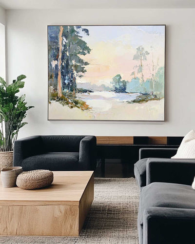 Modern White Wall Art Landscape Textured Wall Art Colorful Minimalist Abstract Livingroom Wall Art