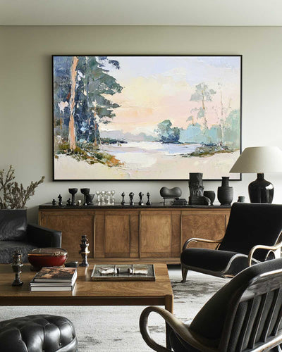 Modern White Wall Art Landscape Textured Wall Art Colorful Minimalist Abstract Livingroom Wall Art