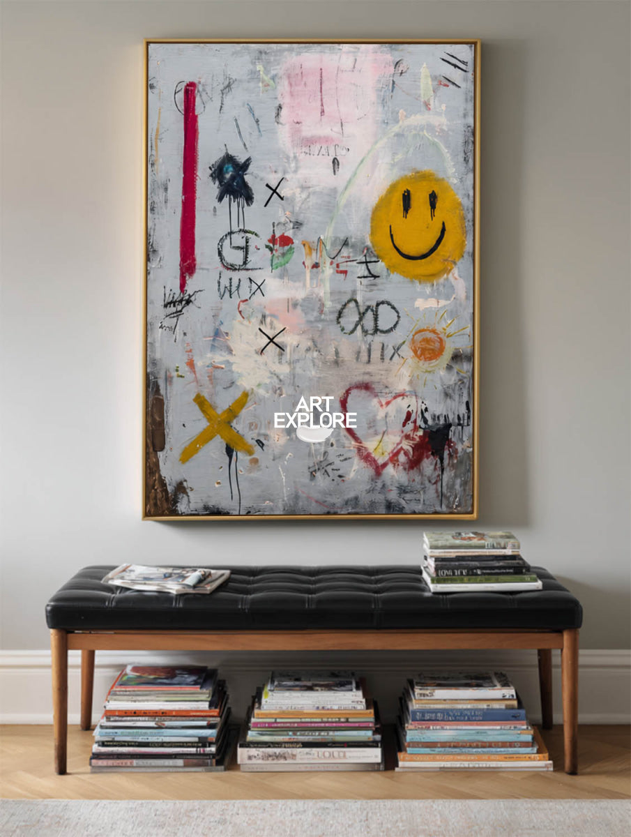 Vibrant Abstract Pop Art Canvas With Smile Icon For Playful Home And Game Room Walls