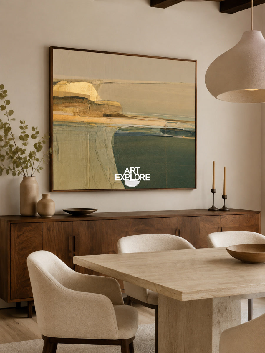 Minimalist Abstract Art With Textured Green And Gold Accents Original Canvas