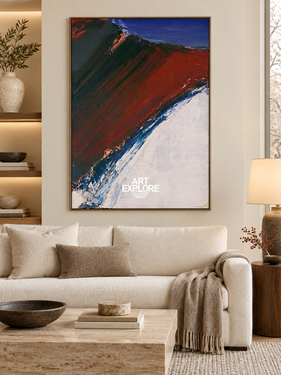 Red And Blue Abstract Landscape Canvas Painting Hand-Painted Wall Art