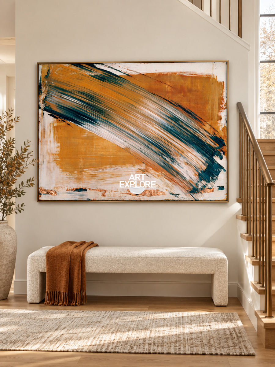 Abstract Orange And Green Canvas Painting Hand-Painted Wall Art