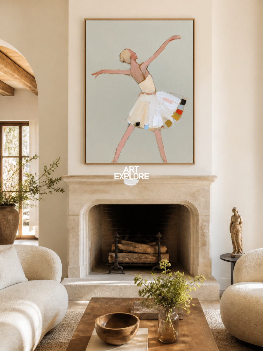 Abstract Ballet Dancer Painting Hand-Painted Canvas Wall Art With Colorful Accents