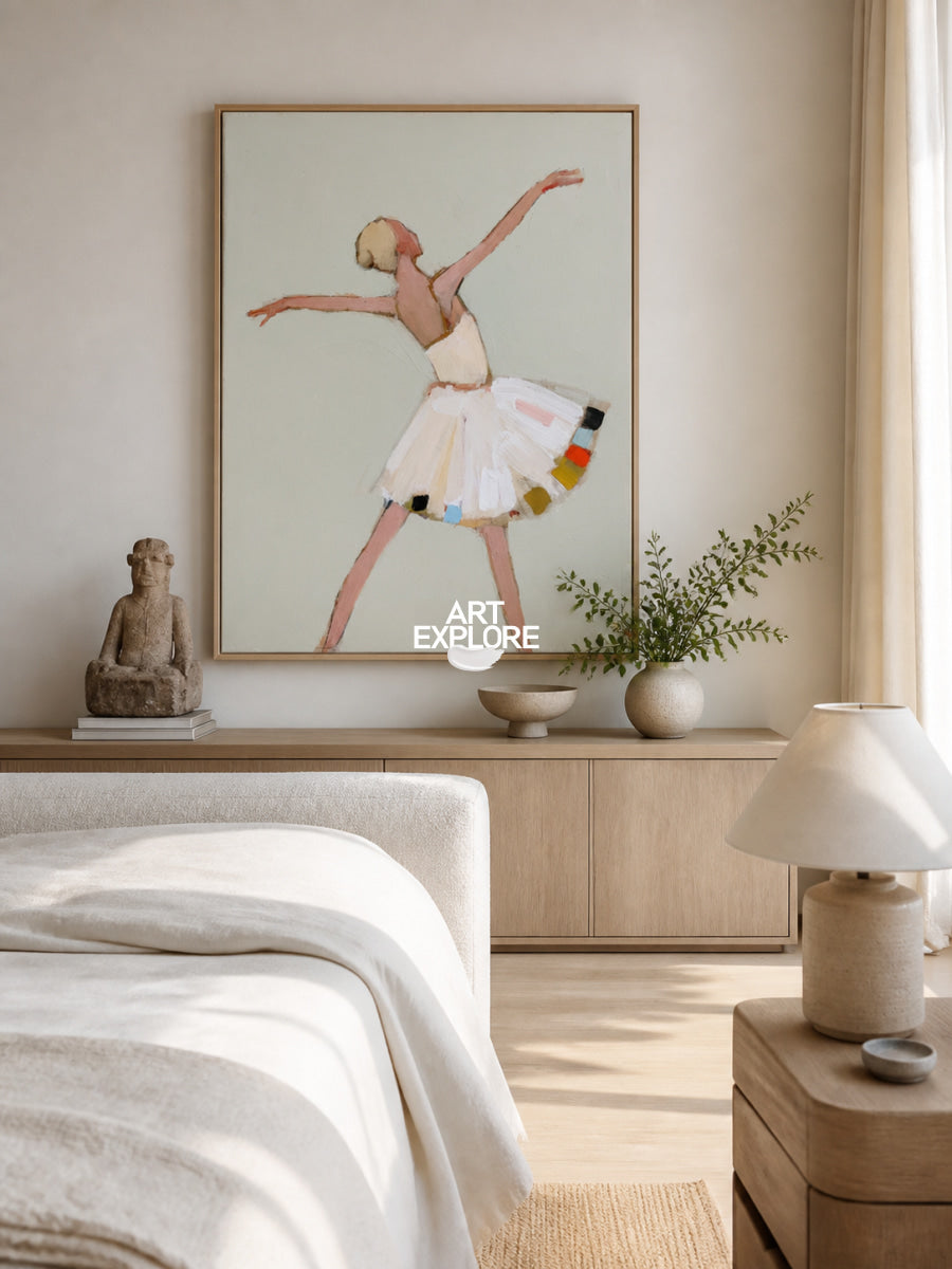 Abstract Ballet Dancer Painting Hand-Painted Canvas Wall Art With Colorful Accents