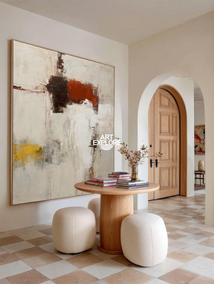 Warm Abstract Canvas Painting With Earthy Tones And Textured Layers