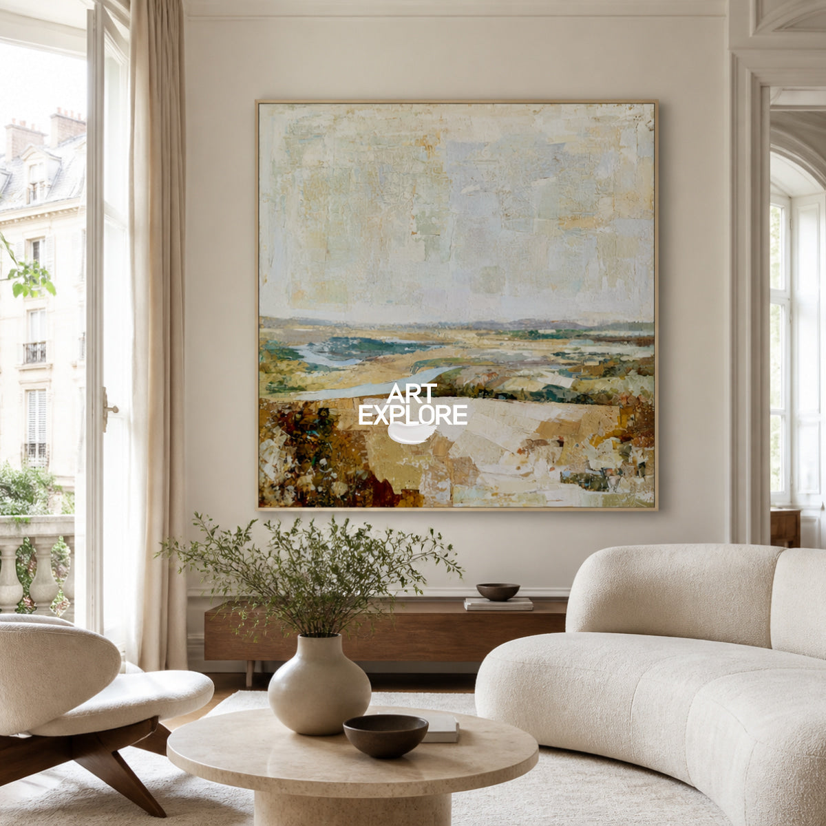 Abstract Landscape Canvas Painting With Earthy Brown Tones For Modern Walls