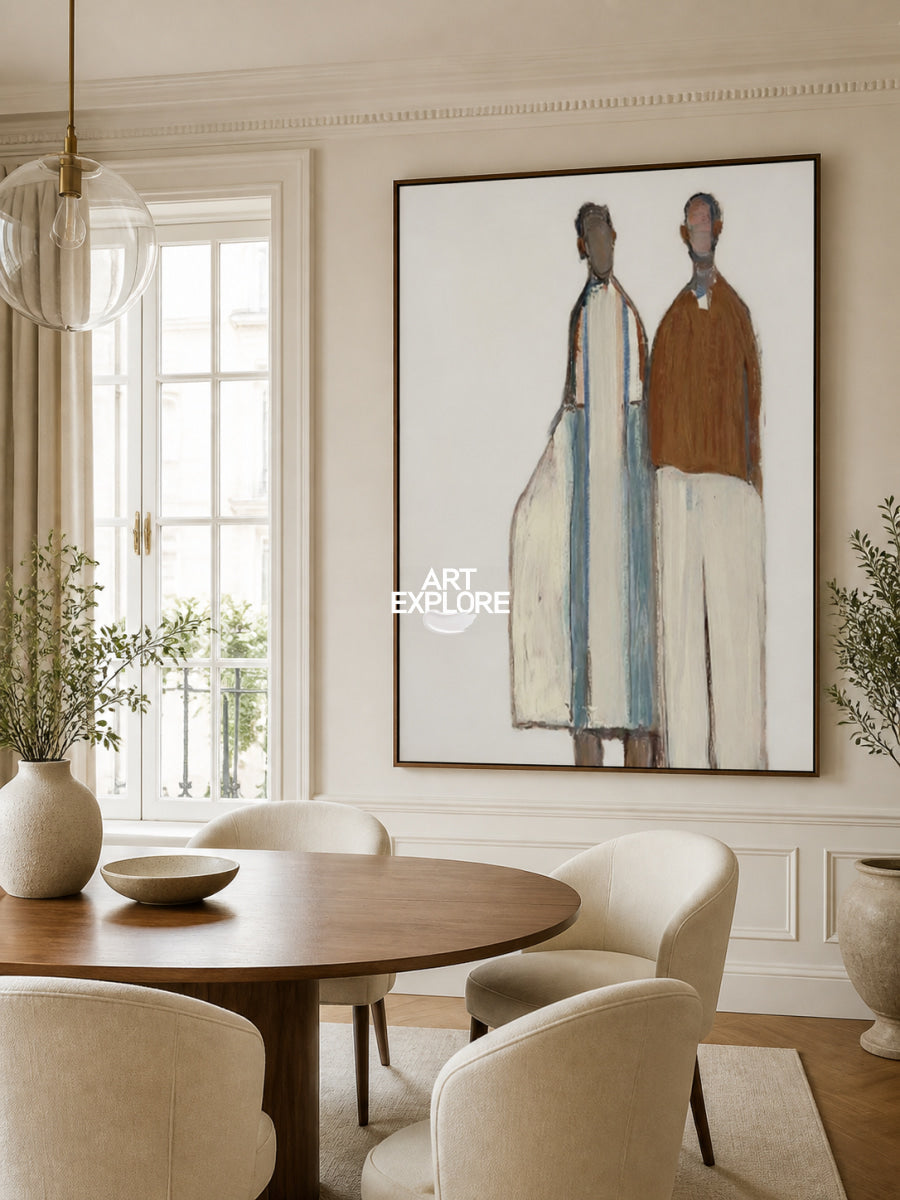 Minimalist Figurative Art Painting In Beige And Brown For Modern Home Decor