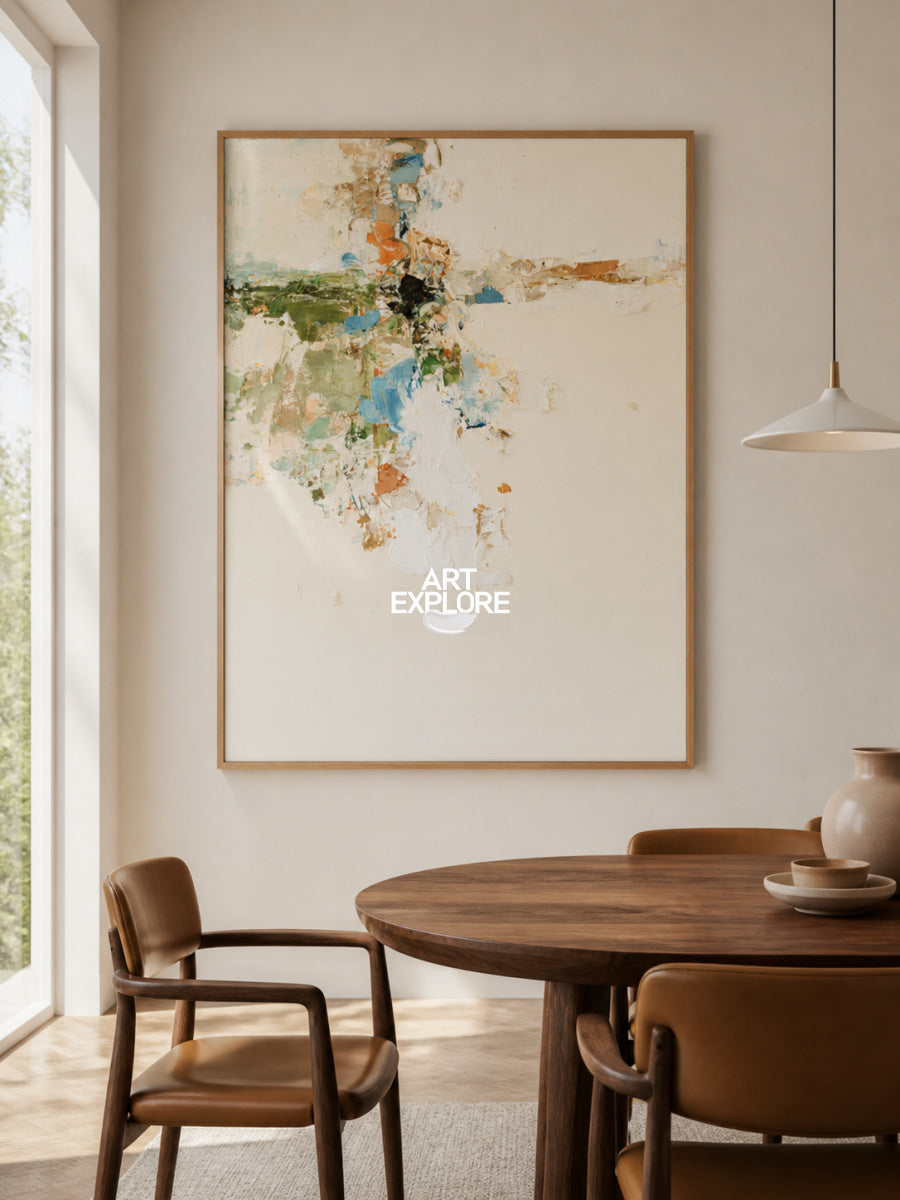 Original Beige Abstract Painting With Expressive Brushstrokes