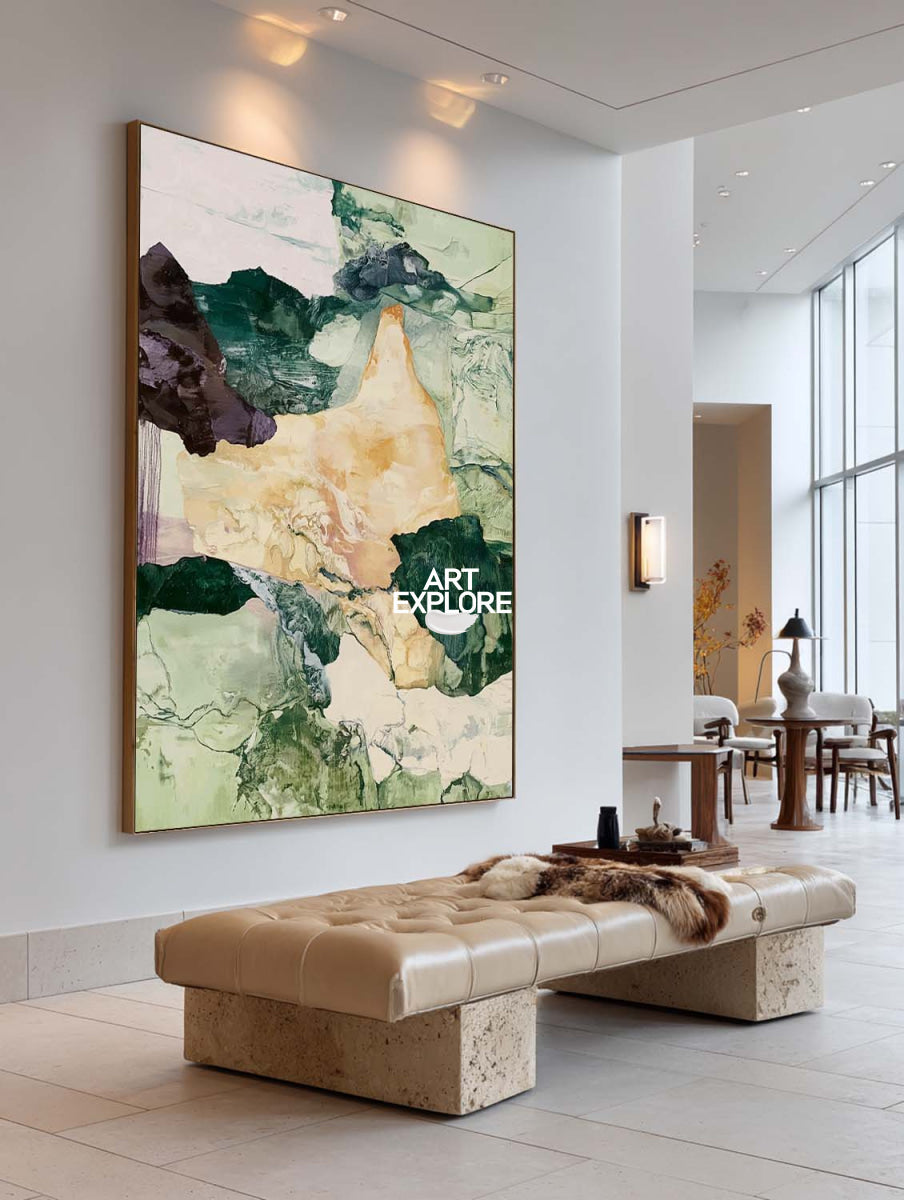 Modern Green And Beige Abstract Canvas Art Hand-Painted Textured Wall Piece