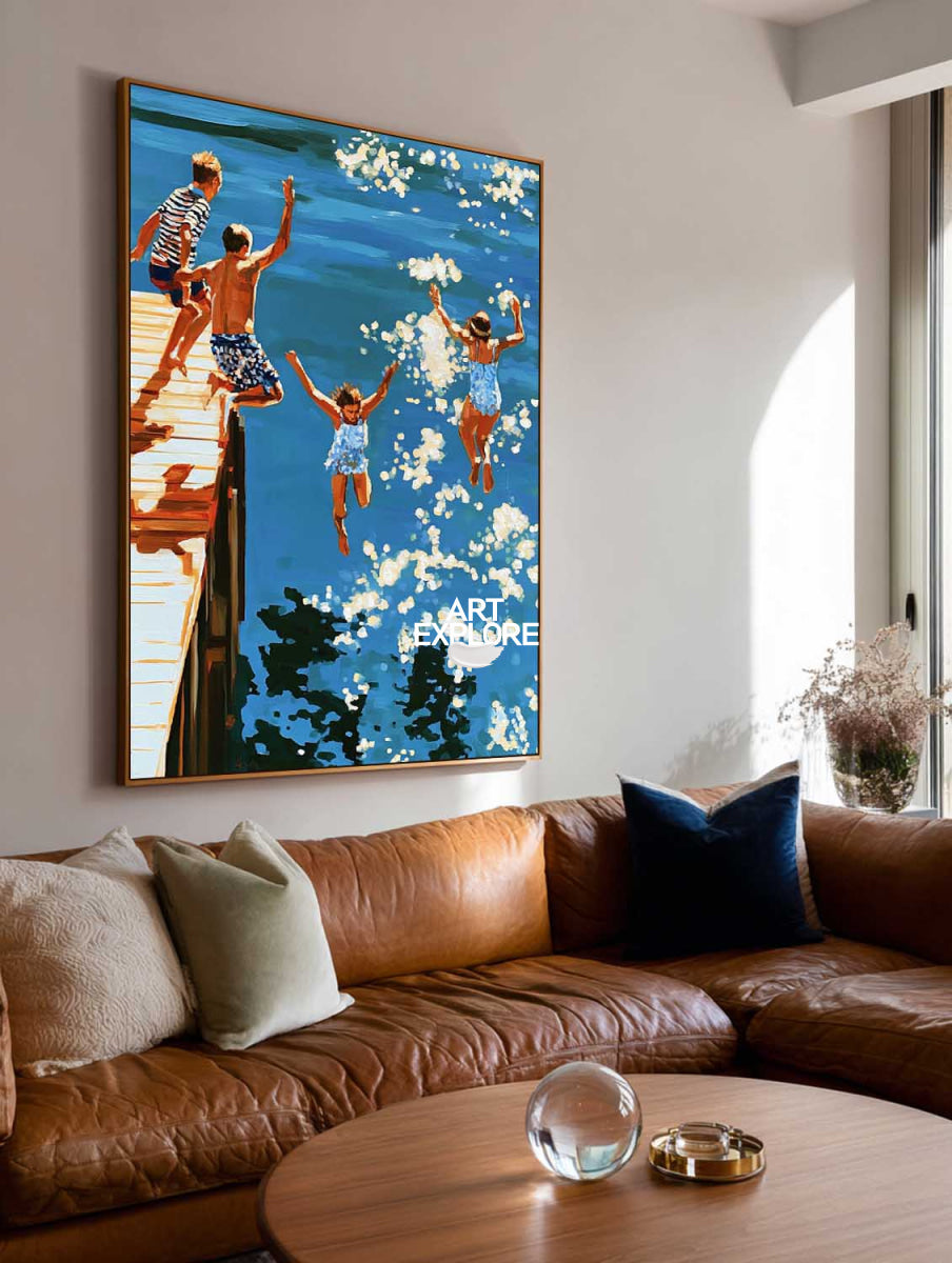 Abstract Pop Art Painting Of Summer Diving Scene For Modern Home Decor