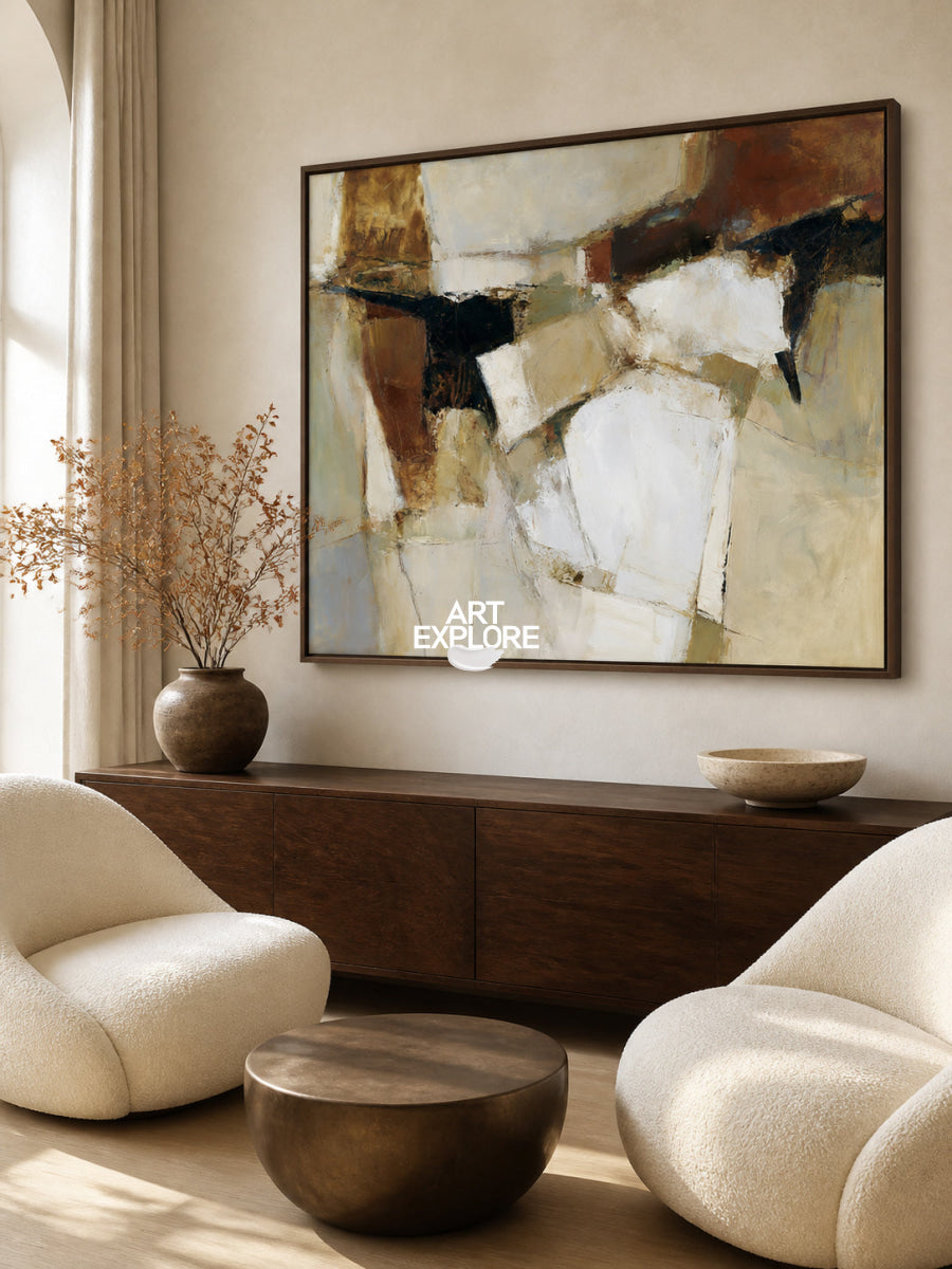 Large Horizontal Wall Art For Living Room In Warm Earthy Colors And Abstract Style