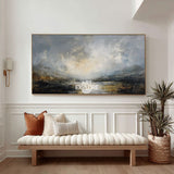 Moody Lake View Minimalist Art, Large Space Textured Landscape Decor ArtExplore