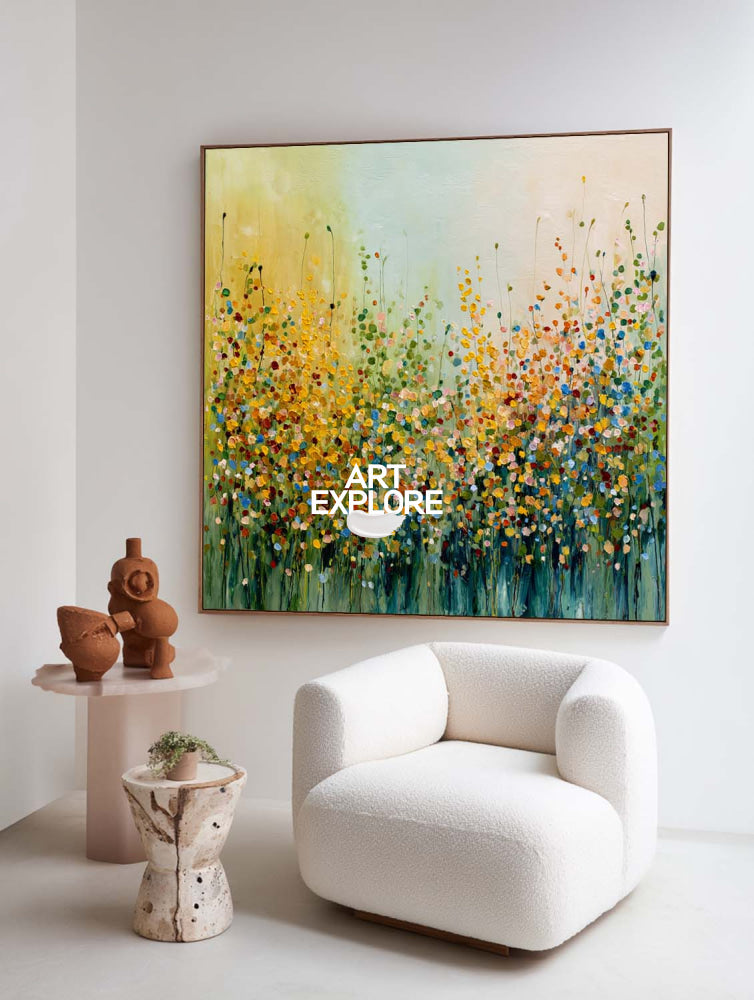 Morning Bloom: Oversized Square Impasto Floral Nature Painting