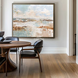 Muted Beige and Blue Painting | Large Cozy Horizontal Wall Art ArtExplore