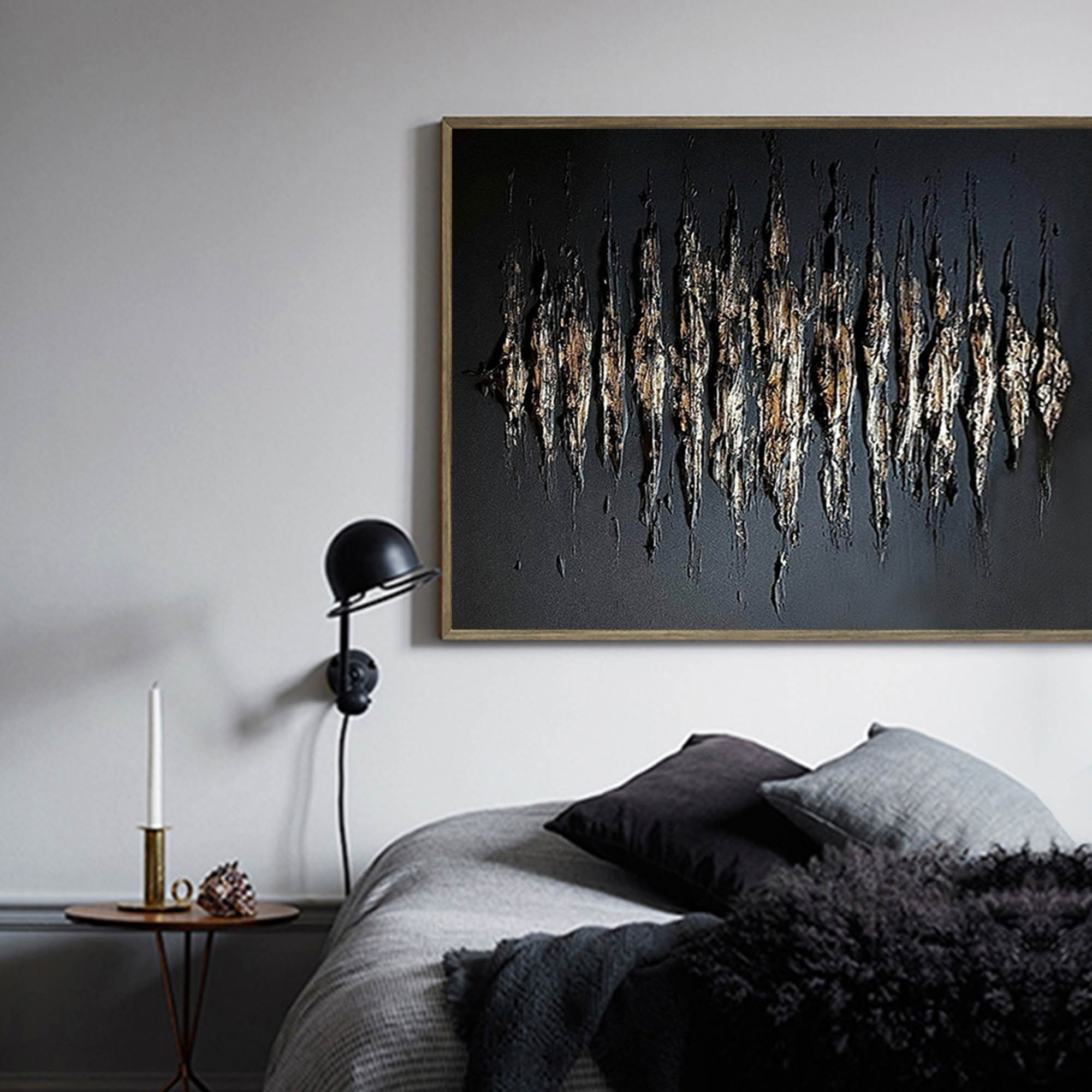 Black And Gold Abstract Painting Plaster Canvas Wall Art Modern Abstract Art Canvas Wall Art