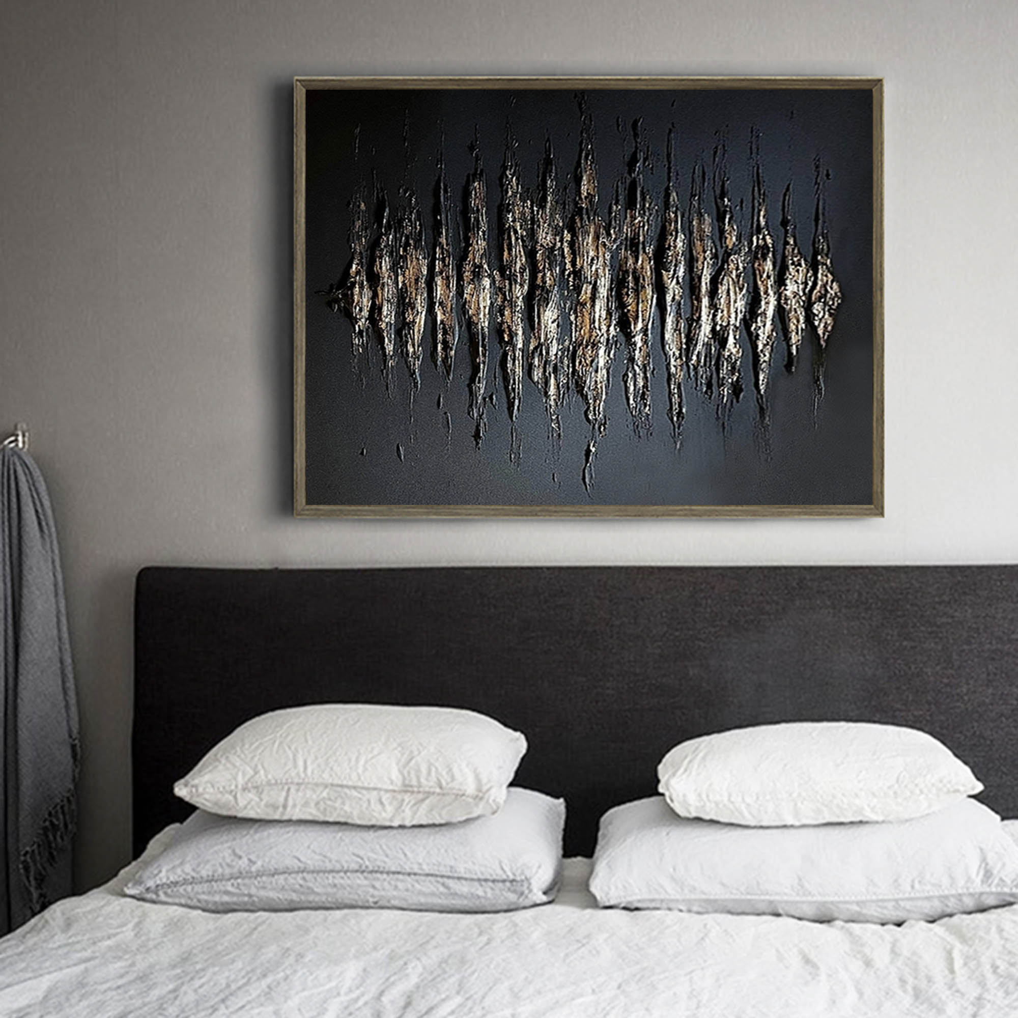 Black And Gold Abstract Painting Plaster Canvas Wall Art Modern Abstract Art Canvas Wall Art