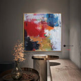 Red Abstract Canvas Art Modern Colorful Canvas Painting Red Square Canvas Painting