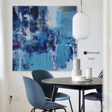 Large Blue Square Abstract Art Modern Blue Painting Abstract Framed Canvas Painting