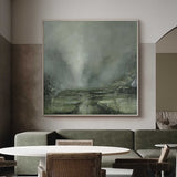 Modern Green Landscape Canvas Art Rich Textured Wall Art Modern Square Canvas Painting For Sale