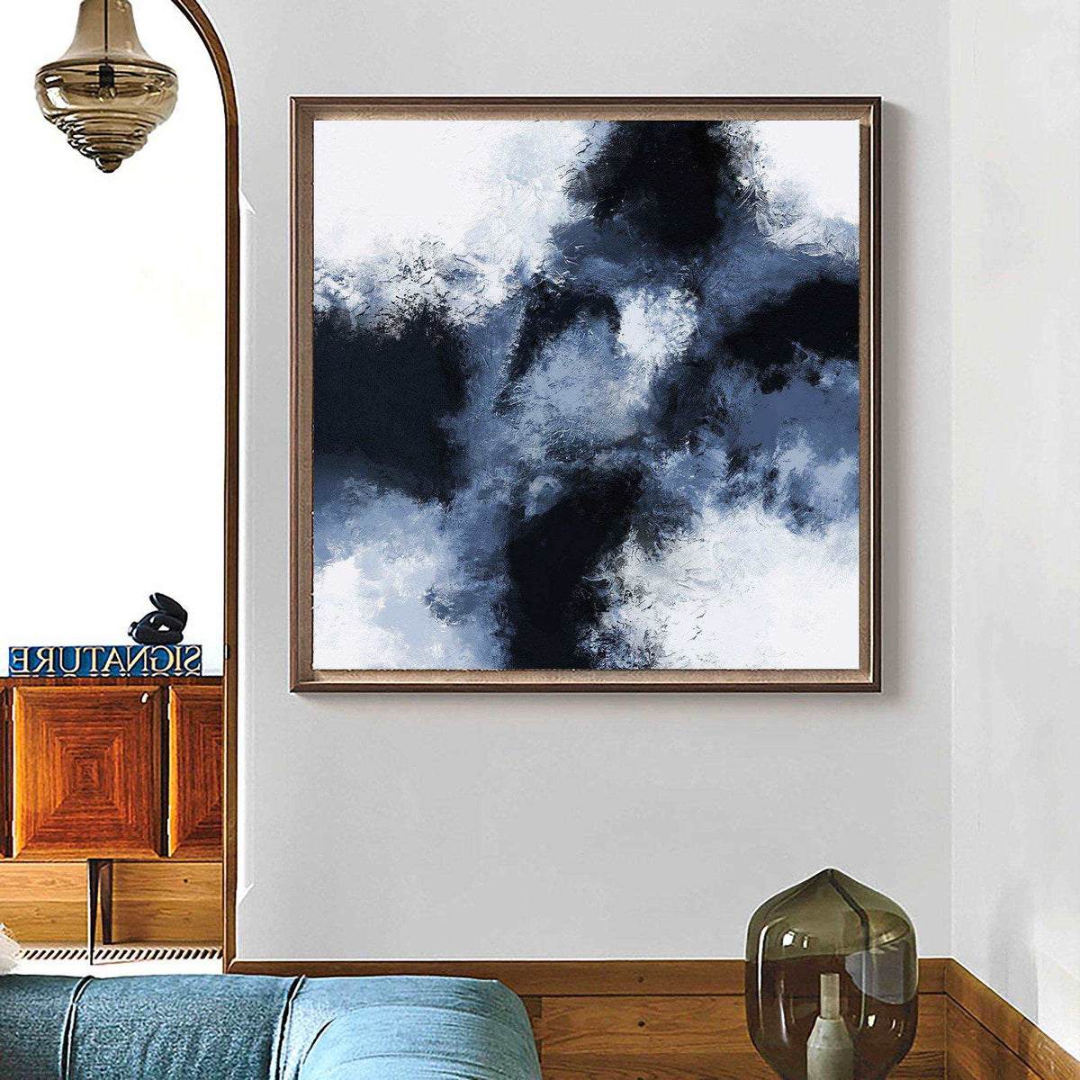 Textured Blue And Black Abstract Painting Dark Blue Wall Art Oversized Wall Art