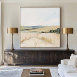 Natural Field Scenery Painting Beige Landscape Texture Wall Art Large Beige Livingroom Painting