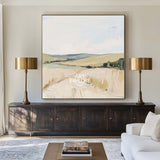 Natural Field Scenery Painting Beige Landscape Texture Wall Art Large Beige Livingroom Painting
