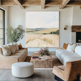 Natural Field Scenery Painting Beige Landscape Texture Wall Art Large Beige Livingroom Painting