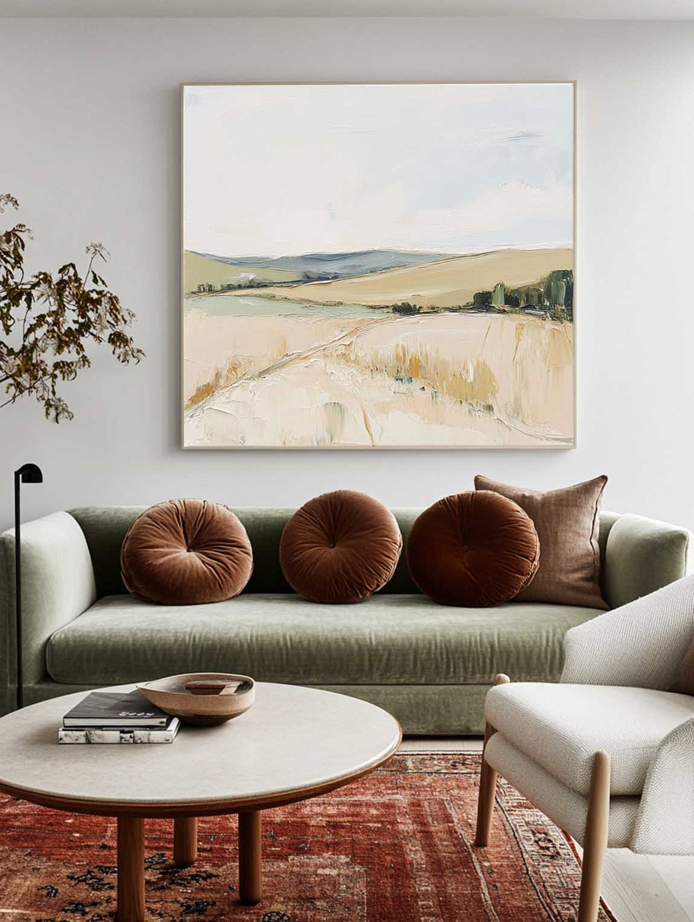Natural Field Scenery Painting Beige Landscape Texture Wall Art Large Beige Livingroom Painting