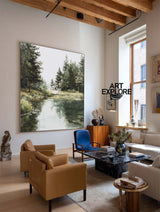 Nature Lake Scene Wall Art – Large Handmade Canvas for Interiors | ArtExplore