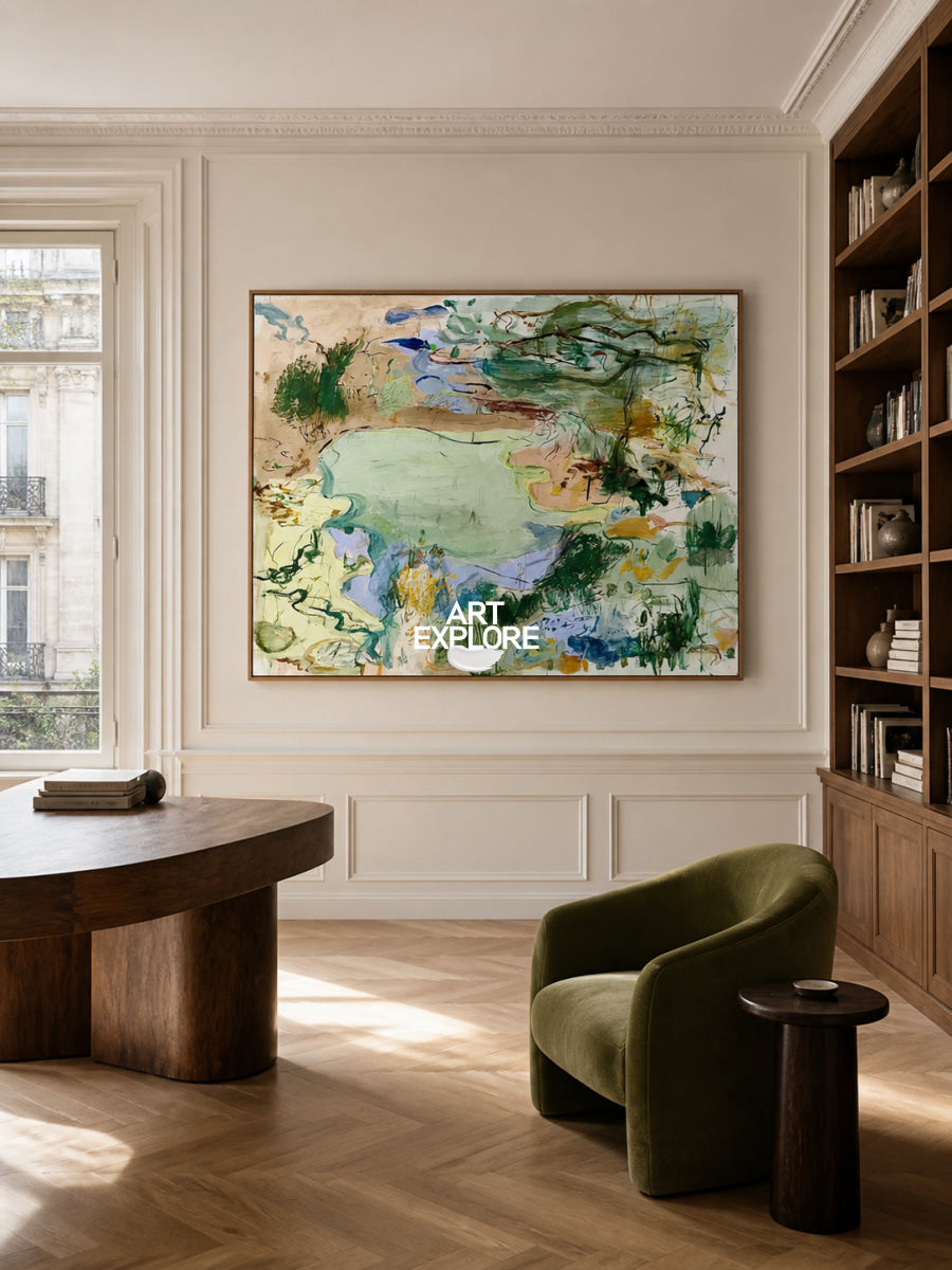 Modern Green Abstract Wall Art For Living Room Hand-Painted Canvas With Earthy Tones