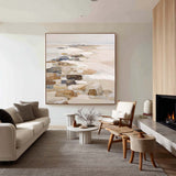 Neutral Brown Rock Landscape Art | Handmade Textured Canvas for Home, Hotel & SOHO
