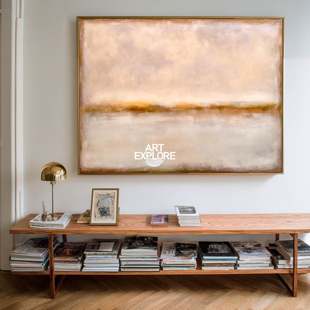 Minimalist Neutral Brown Seascape Art For Modern Living Room Decor