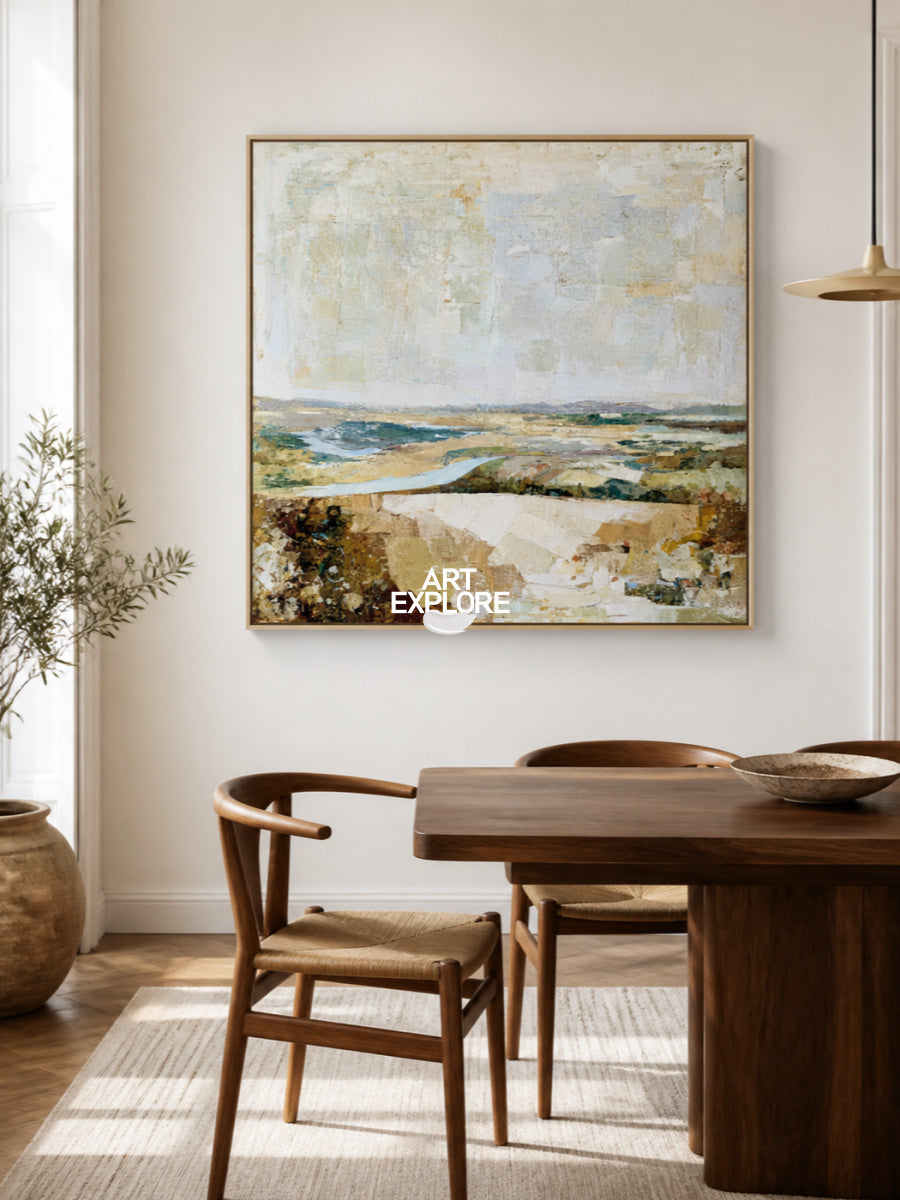 Abstract Landscape Canvas Painting With Earthy Brown Tones For Modern Walls