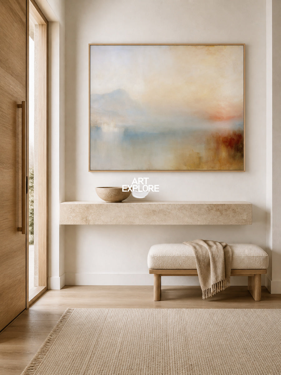 Large Horizontal Wall Art For Living Room In Beige Coastal Style