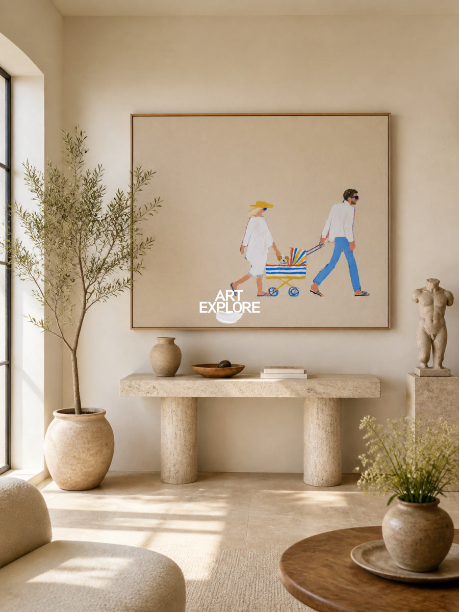 Minimalist Couple Painting Beige Tones For Modern Living Room Wall Art Decor