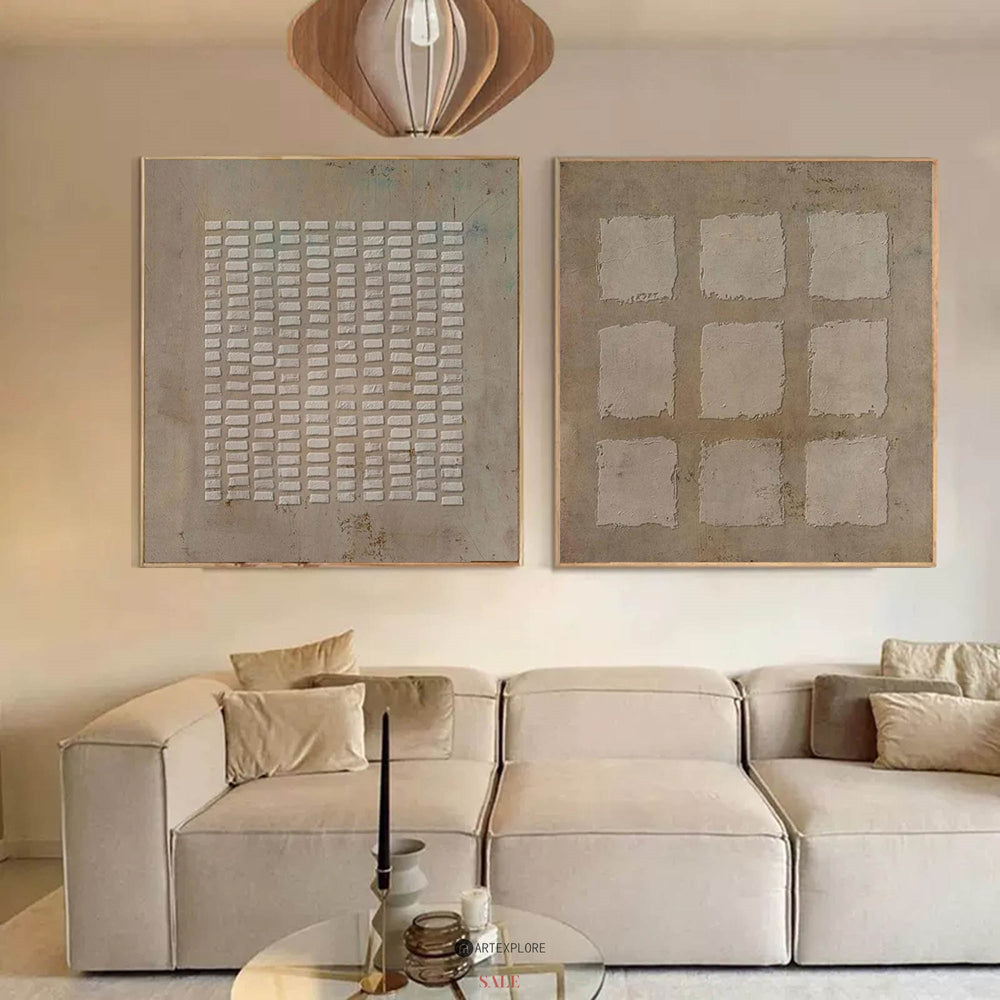 Wabi-Sabi Diptych Plaster Painting Set of 2 Brown abstract art 2 piece minimalist painting