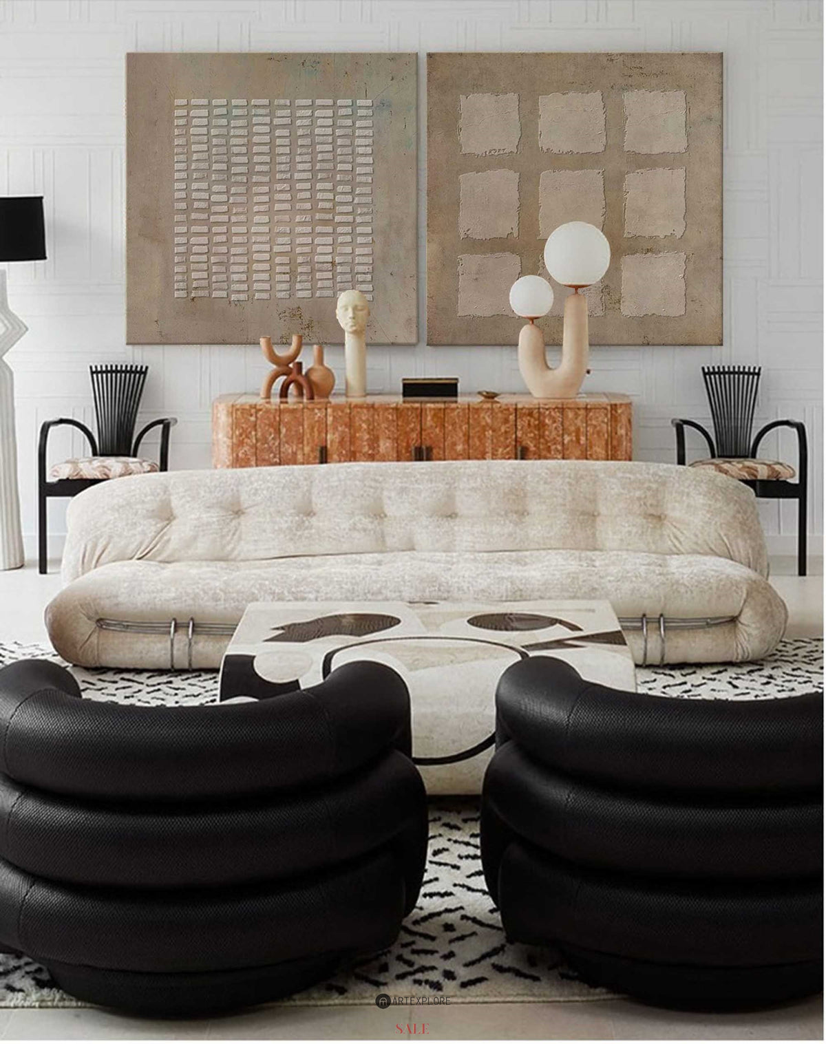 Wabi-Sabi Diptych Plaster Painting Set of 2 Brown abstract art 2 piece minimalist painting