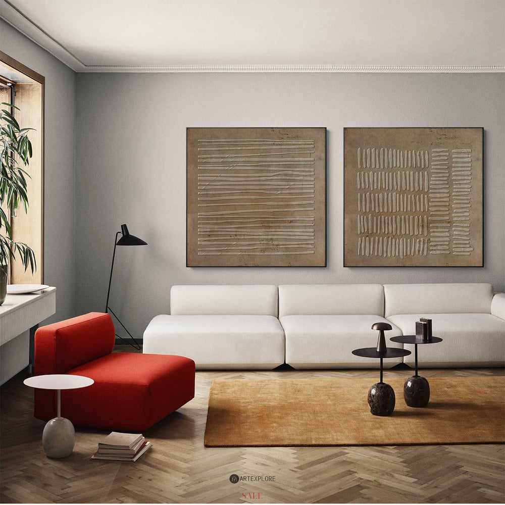 Wabi-Sabi Brown Wall Art Set of 2 Plaster Painting Brown abstract art 2 piece minimalist painting